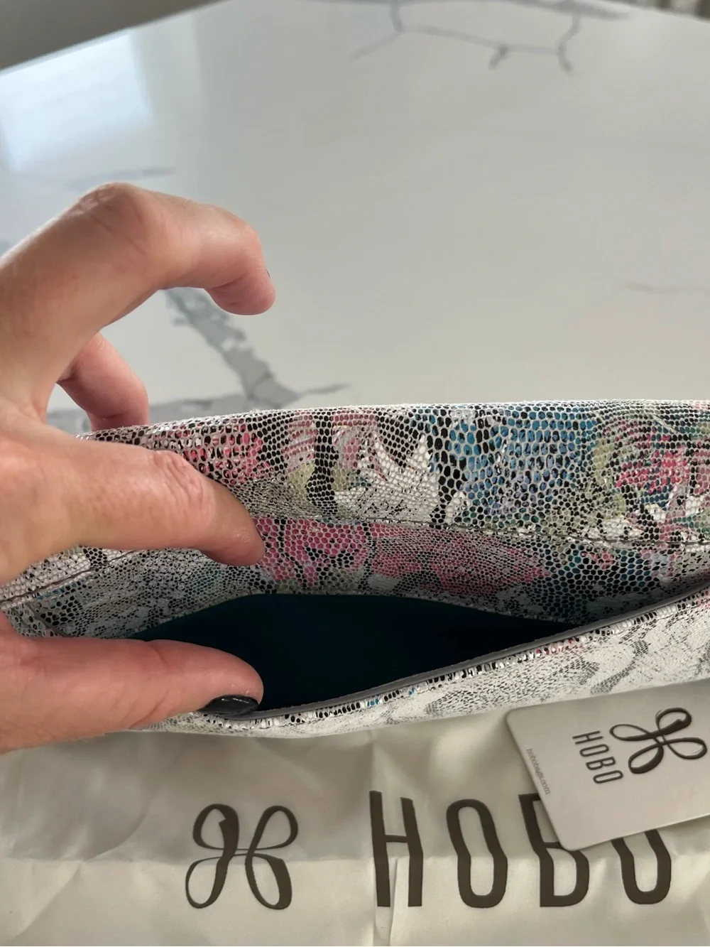 HOBO International Zeal Lizard Floral Leather Fold Over Zip Clutch Bag